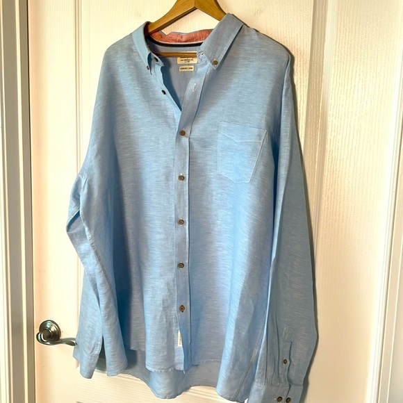Weatherproof washable baby blue linen/cotton button down shirt - Picture 1 of 7